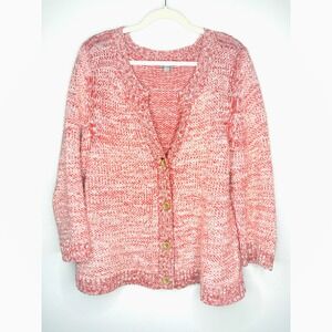 J Jill Linen Silk Blend Cardigan Sweater Womens XL Orange Pink Textured Knit